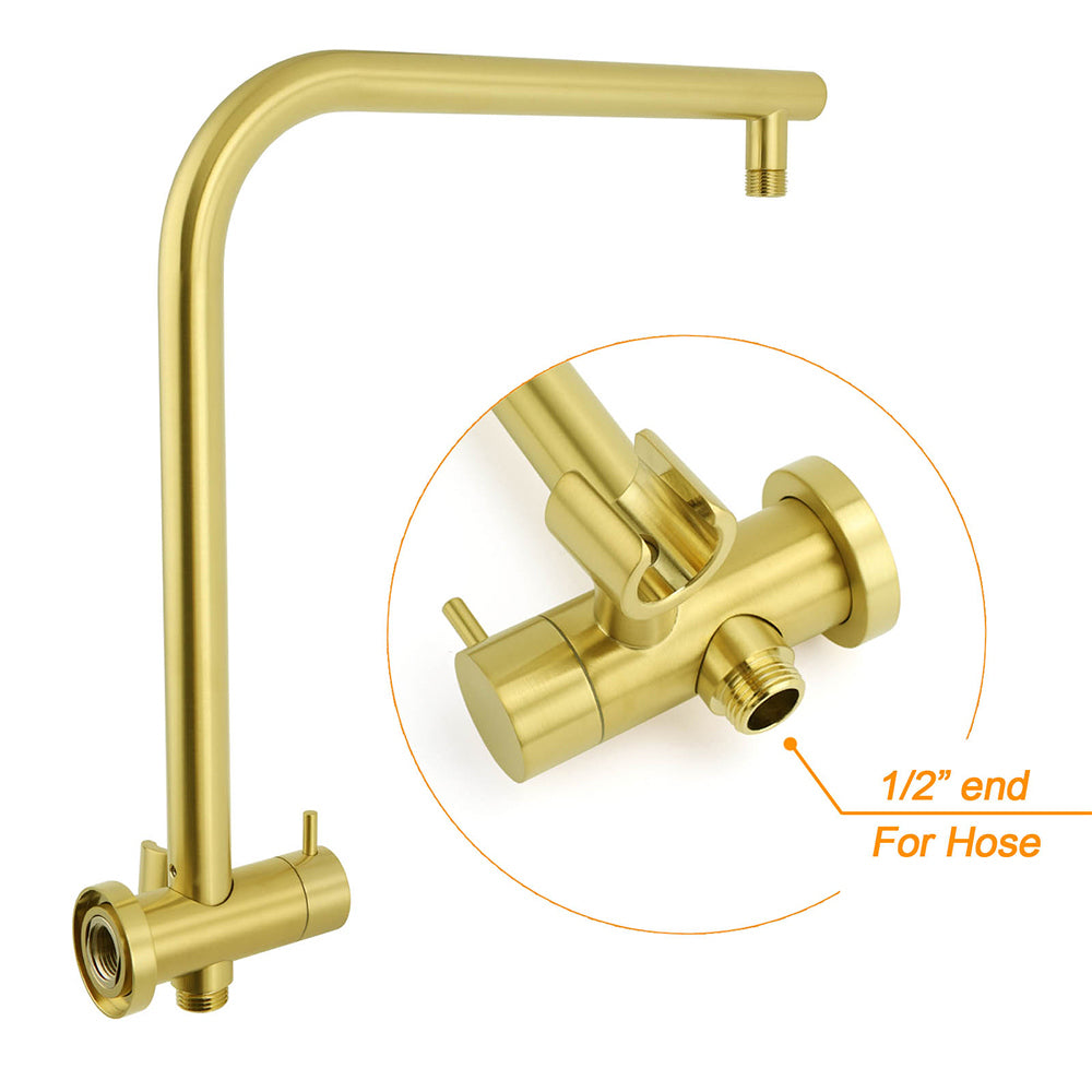 WELS Brushed Gold Round 12" Rain Shower Head Stainless Steel Handheld Diverter Wall Arm Set