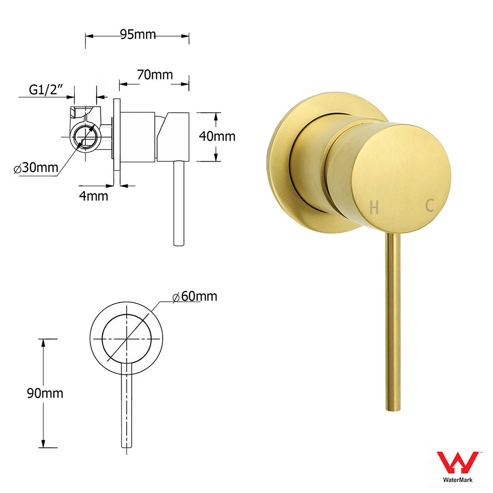 Brushed Gold Round Large 12" Rain Shower Head Stainless Steel Spray Handheld Wall Small Face Mixer Set