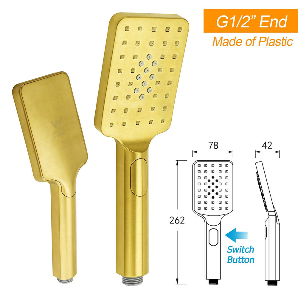 Brushed Gold Square Shower 10" Large Rain Head Handheld Silde Rail Arm 2in1 Set
