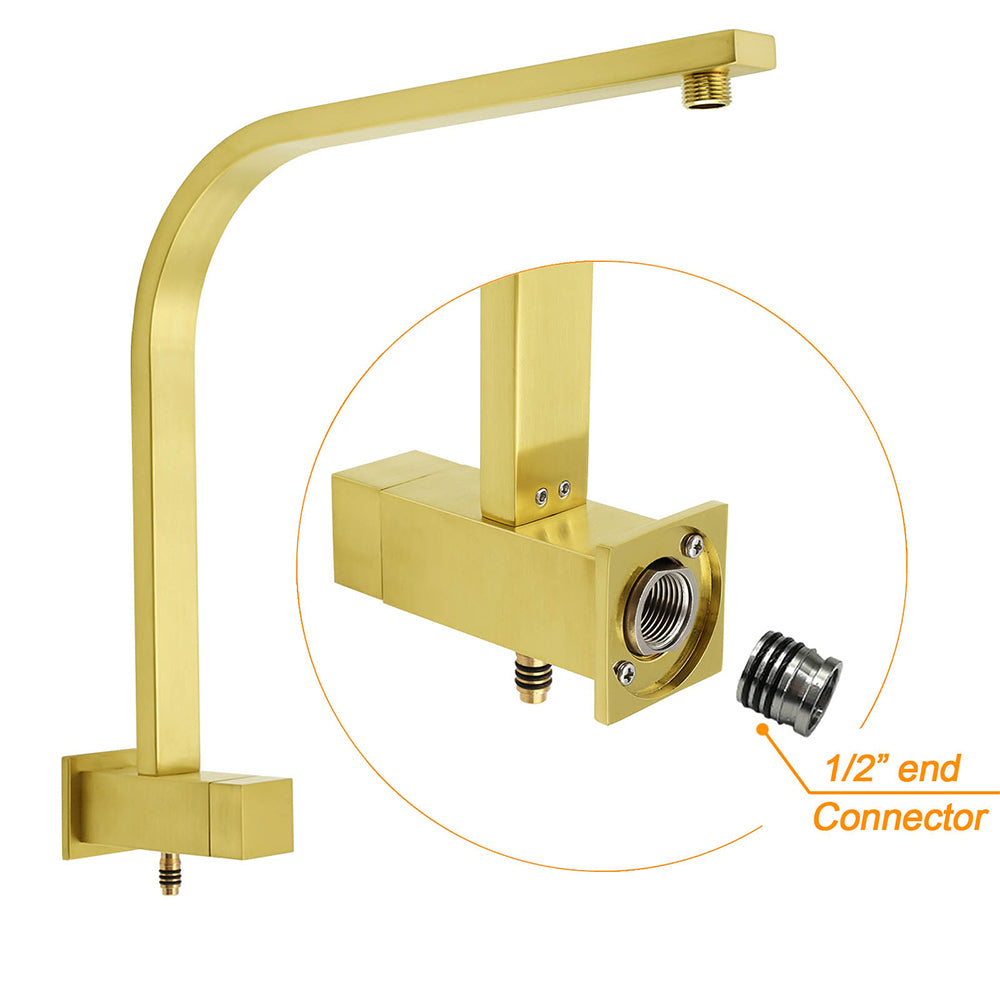 WELS Brushed Gold Square Shower 12" Large Rain Head 3 Modes Handheld Silde Rail Arm 2in1 Taps Set