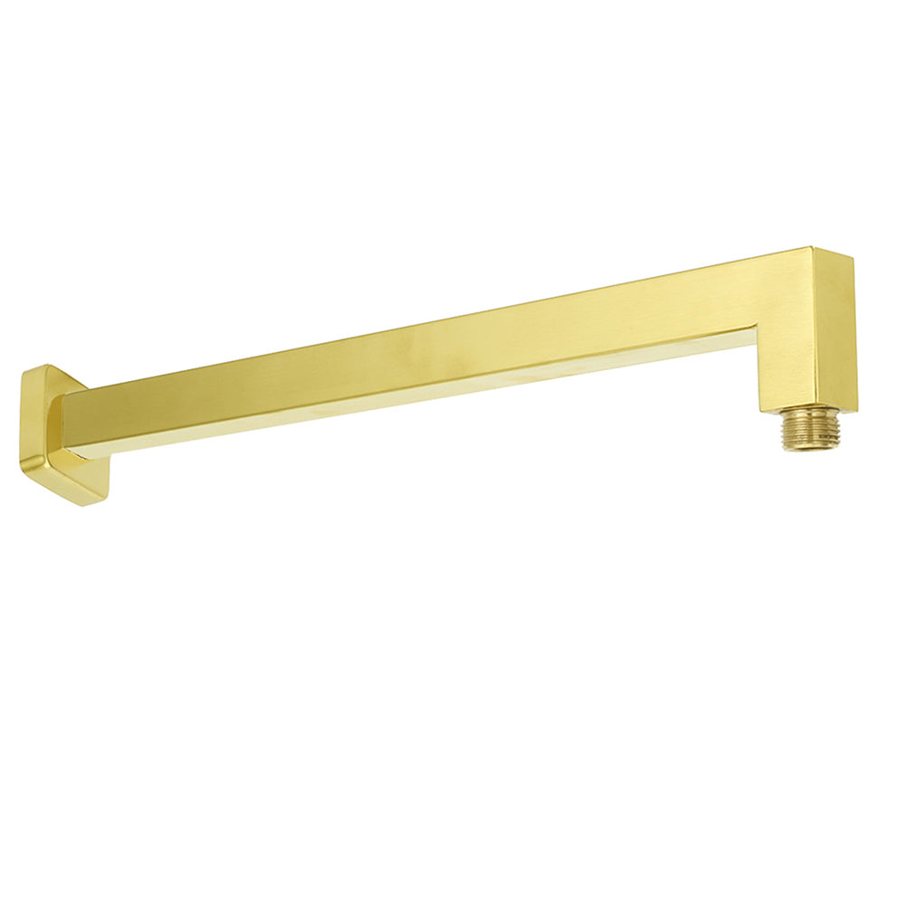 WELS Brushed Gold 12" Square Thin Rain Shower Head 400mm Straight Wall Arm Set