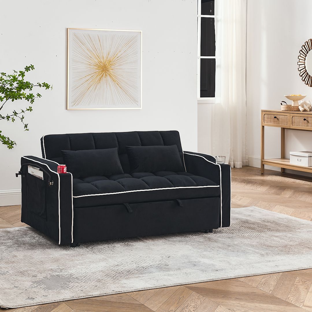 Fashionable Modern and Multi-functional Foldable Velvet Sofa Bed - Beige