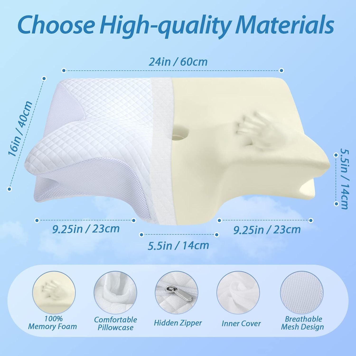 Two-part white contoured neck pillow set with textured surface and two height pads