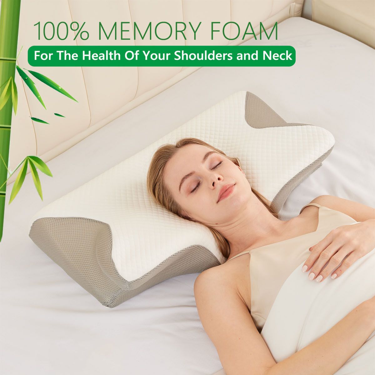 Gray ergonomic cervical neck pillow with contoured cutouts for side and back sleeping.