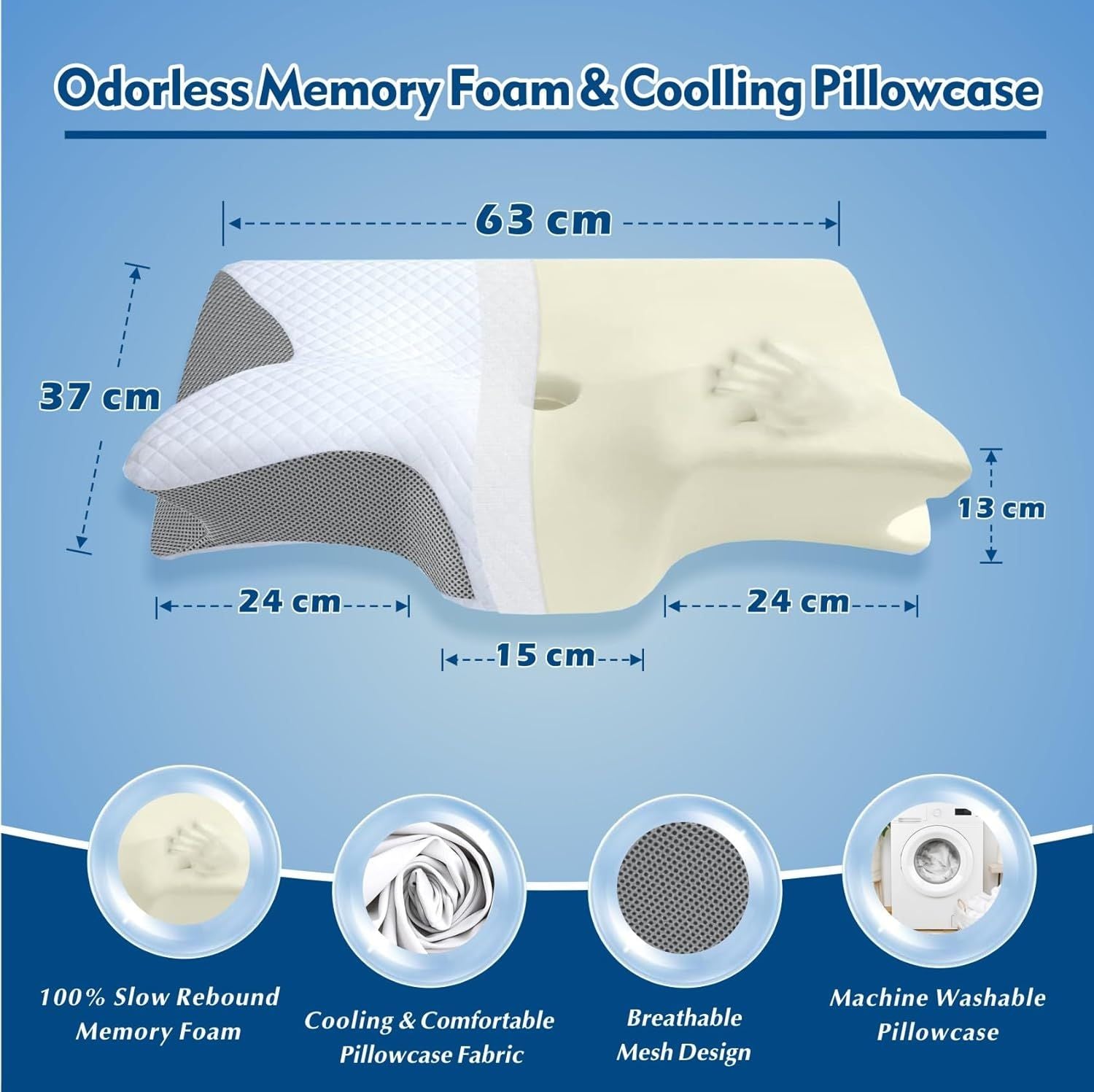 Butterfly cooling memory foam cervical pillow with white top and gray contours