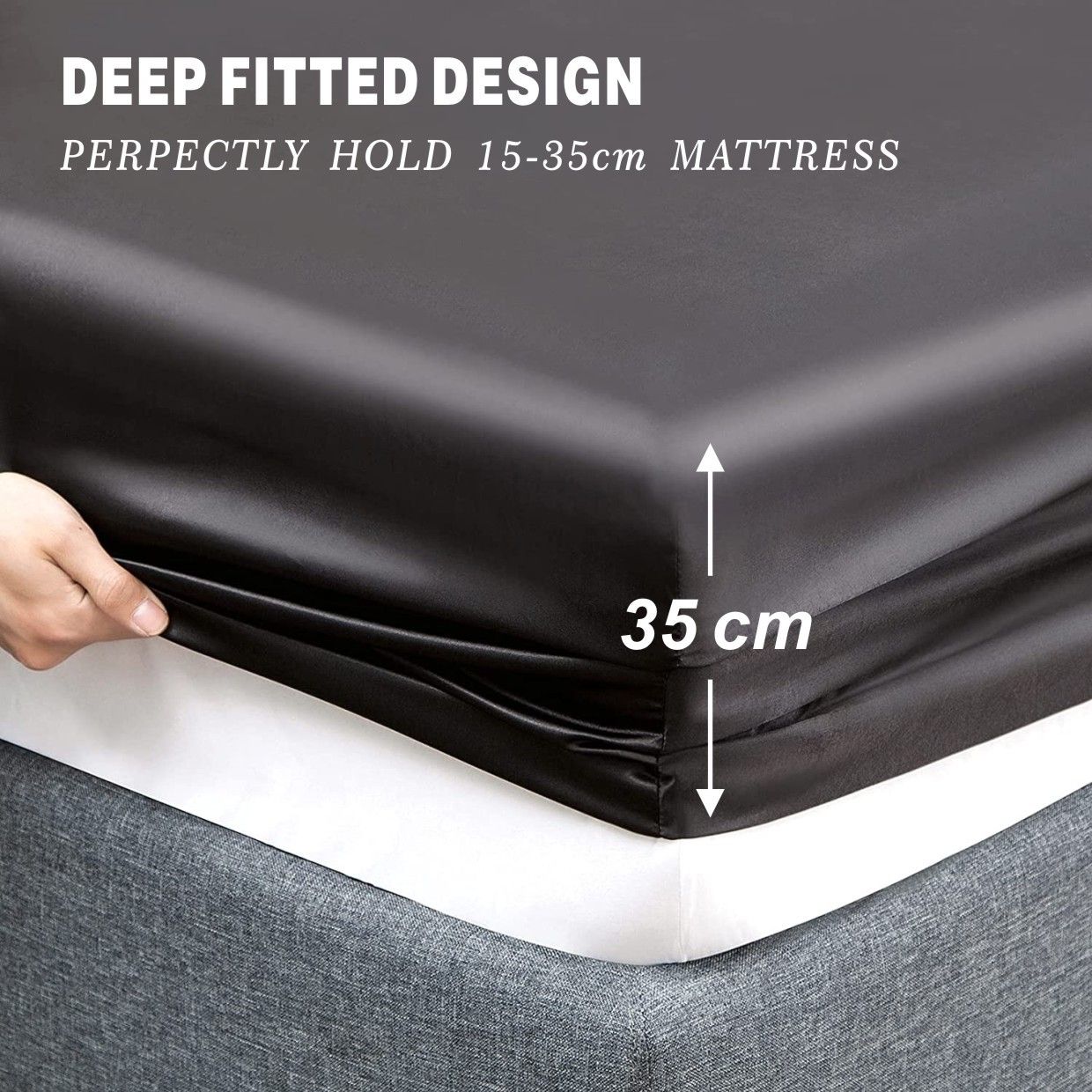 Art Silk Satin Sheet Set Hotel 4 Pieces Fitted/Flat Sheet Bedding Set-Luxury Soft Silky Sheets for Hair and Skin, Similar to Silk Bed Sheets Set 4 Pieces(King,Black)