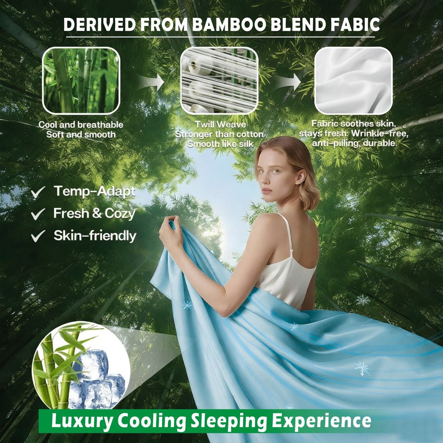 4 Piece Hotel Bamboo Cooling Sheet Set -Ultra Soft 2000TC Breathable Bed Sheets Set with 37 Centimetre Deep Pocket-Cooling Sheets for Hot Sleepers(Sky Blue,King)