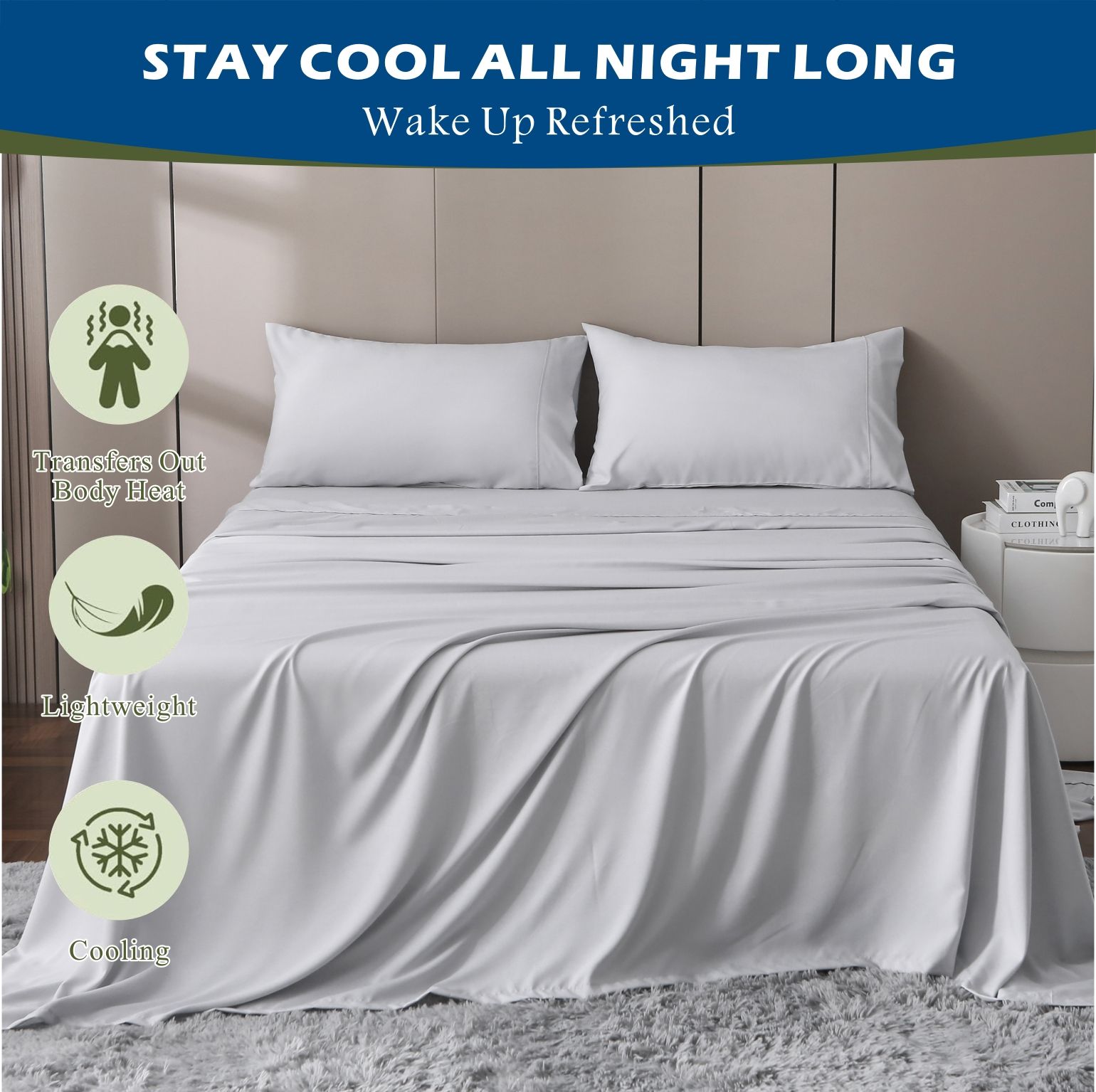 4 Piece Hotel Bamboo Cooling Sheet Set -Ultra Soft 2000TC Breathable Bed Sheets Set with 37 Centimetre Deep Pocket-Cooling Sheets for Hot Sleepers(Silver-gray,Super King)