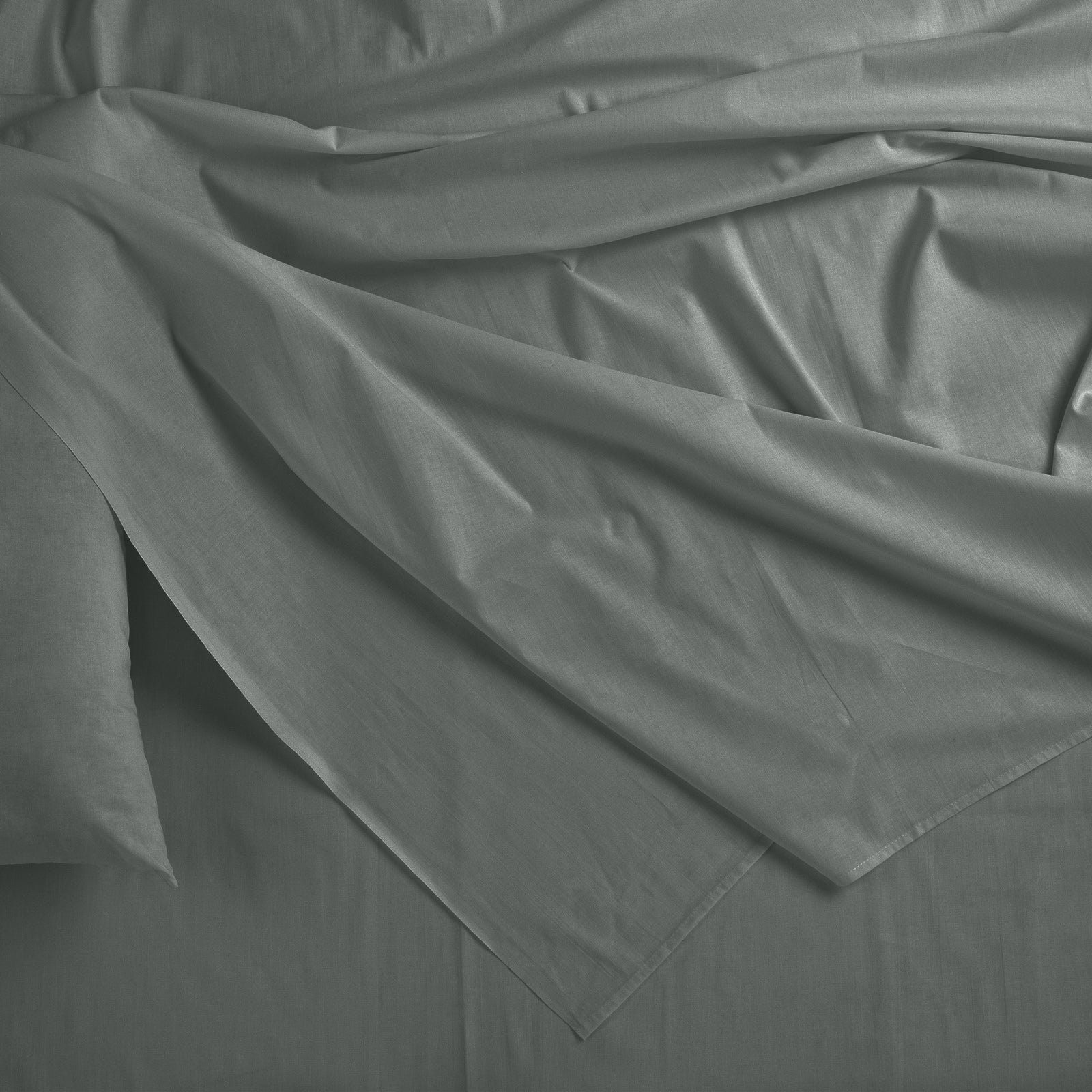 Charcoal sheet fabric with subtle texture and stitched seam detail