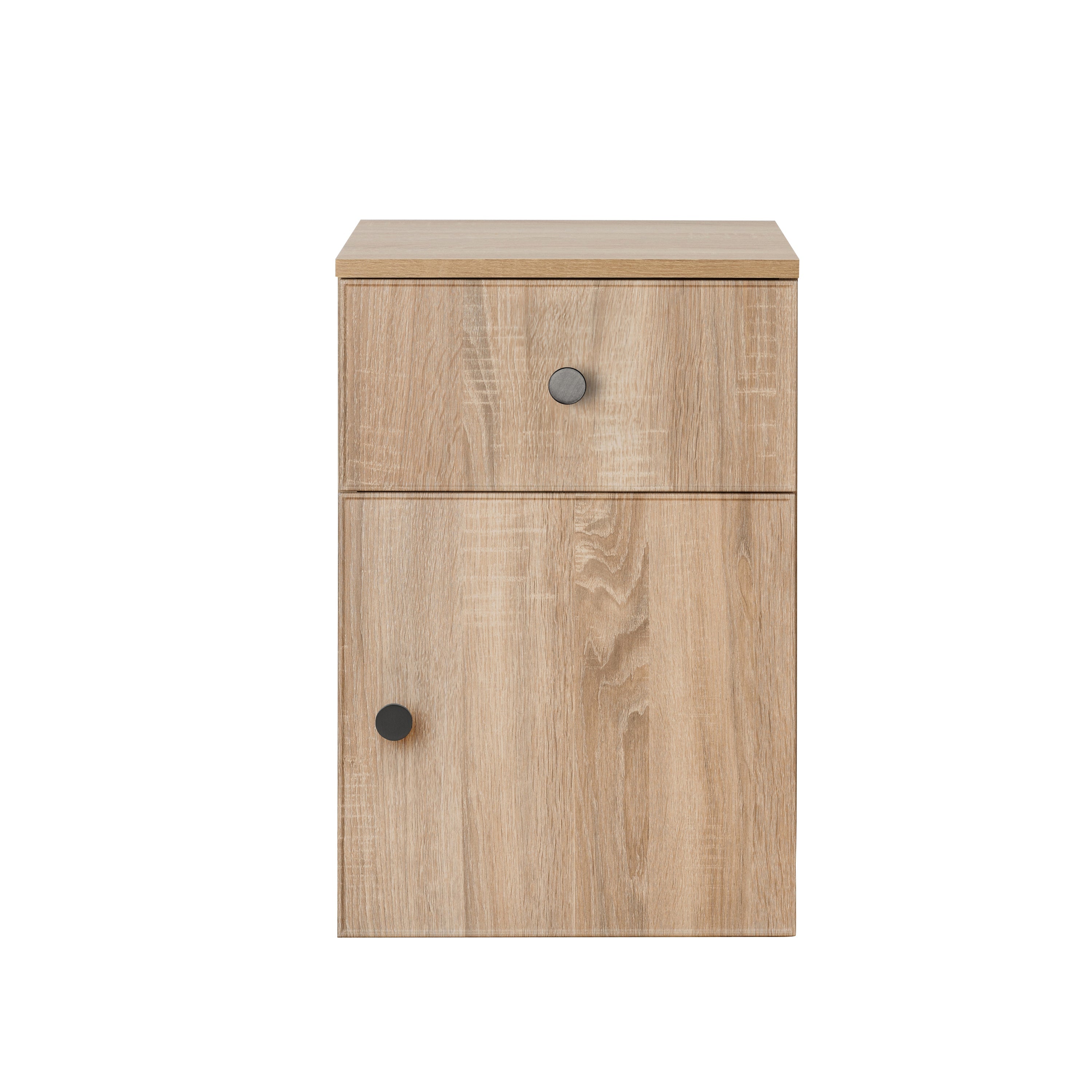 PORTO BEDSIDE TABLE - NATURAL OAK - SLIM - ROUND BLACK