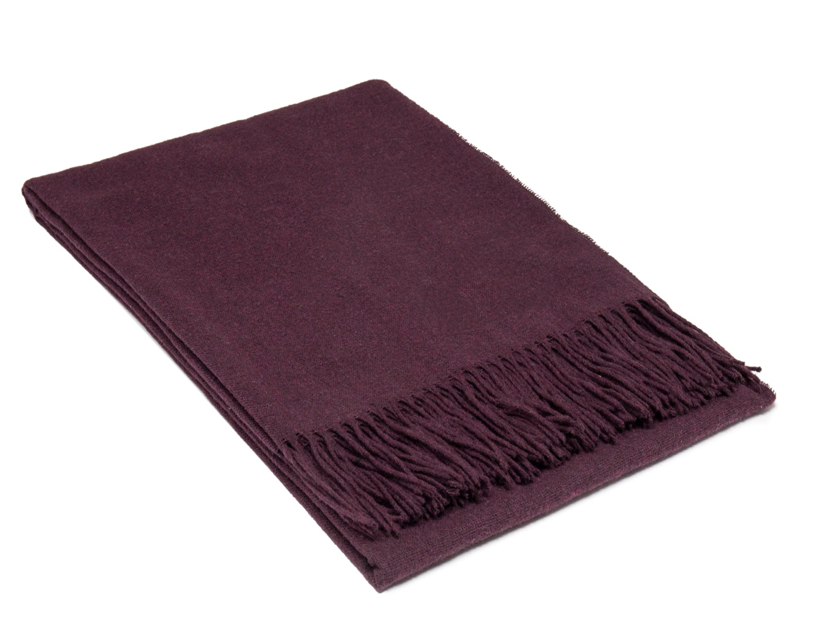 Plum fine wool-blend throw with dark fringe border
