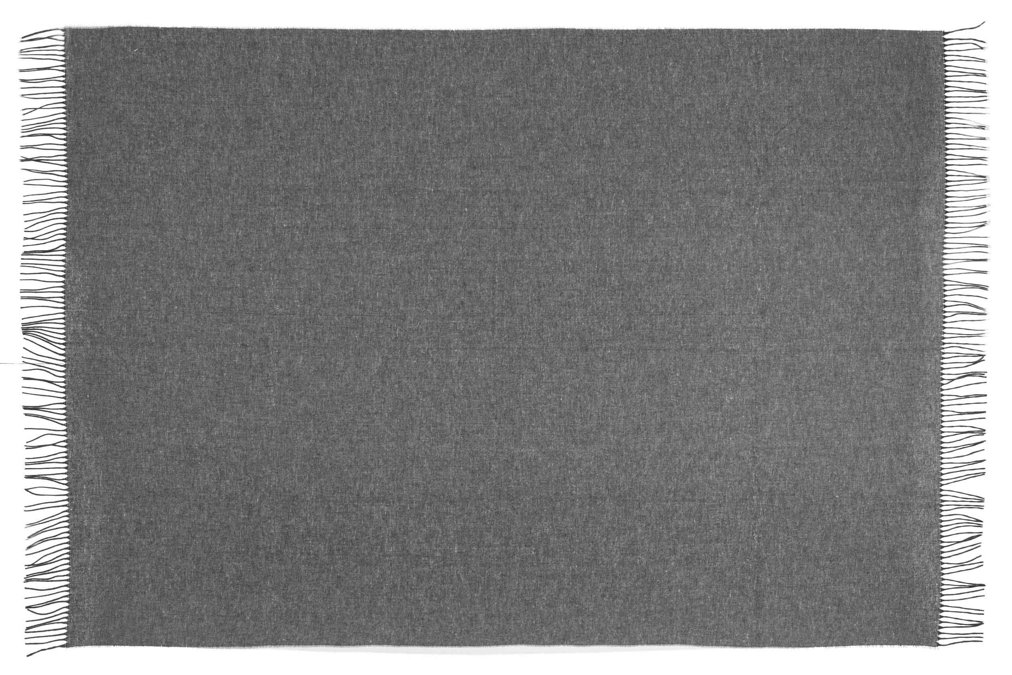 Slate wool-blend throw blanket, flat rectangle with fringes on all edges