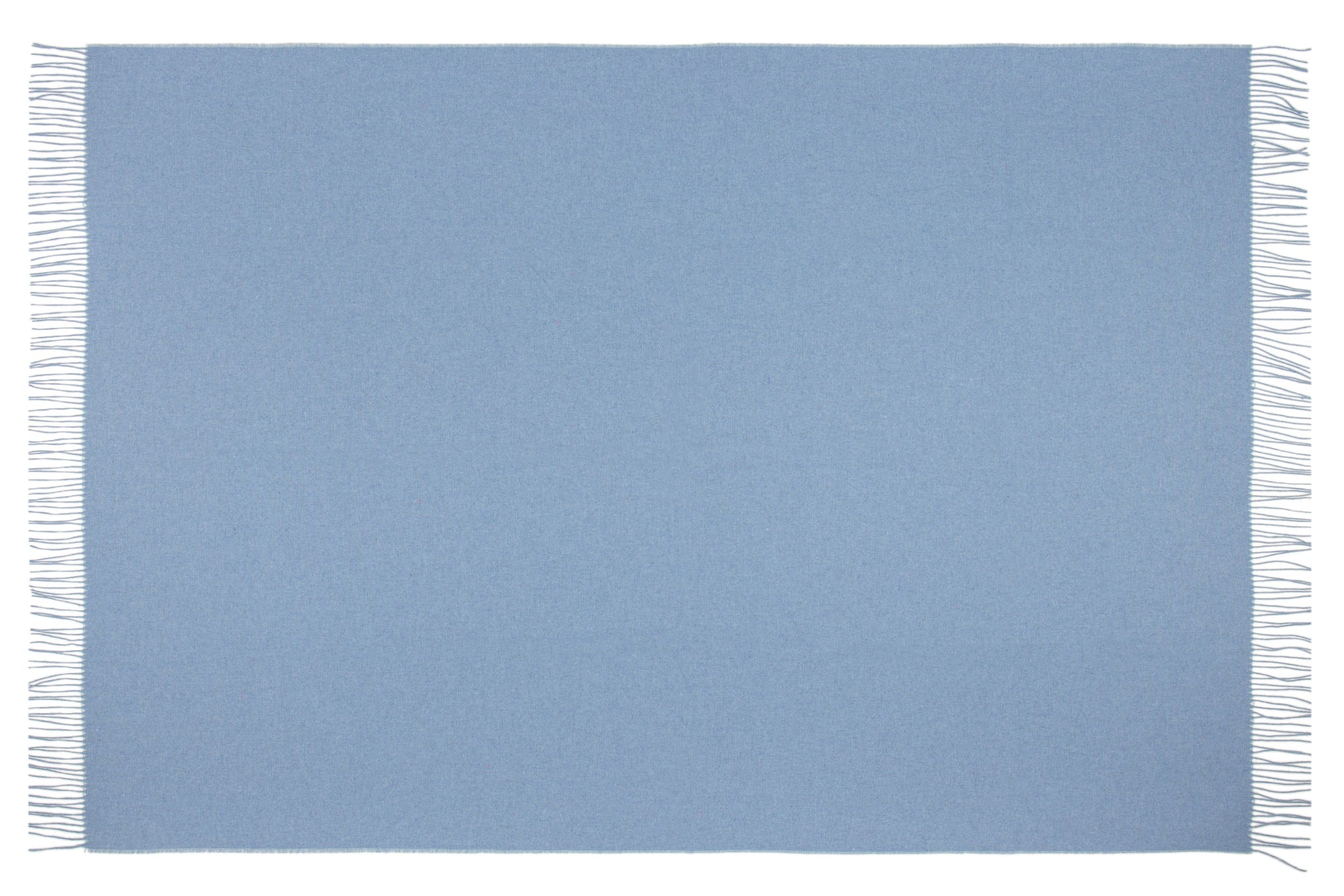 Blue rectangular throw blanket with full-width fringe border
