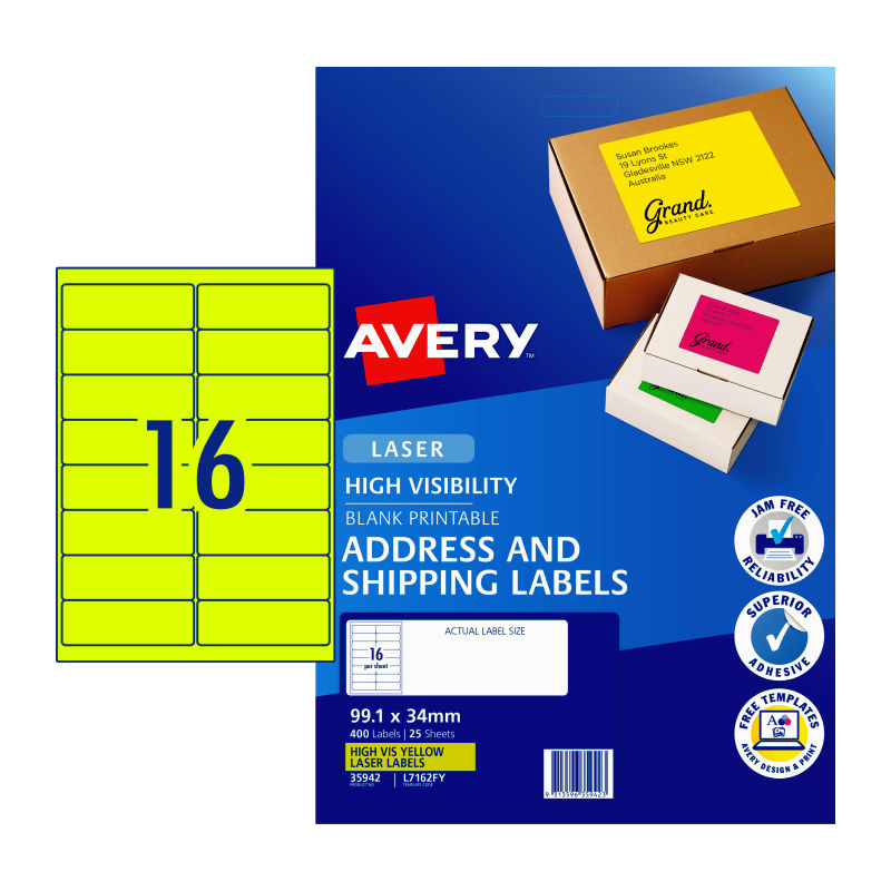 AVERY LaserLabel Yl L7162FY 16Up Pack