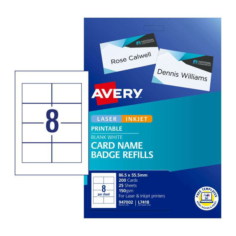AVERY Badge Refill L7418 8Up Pack