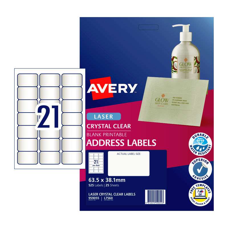 AVERY Label Clear L7560 21Up Pack