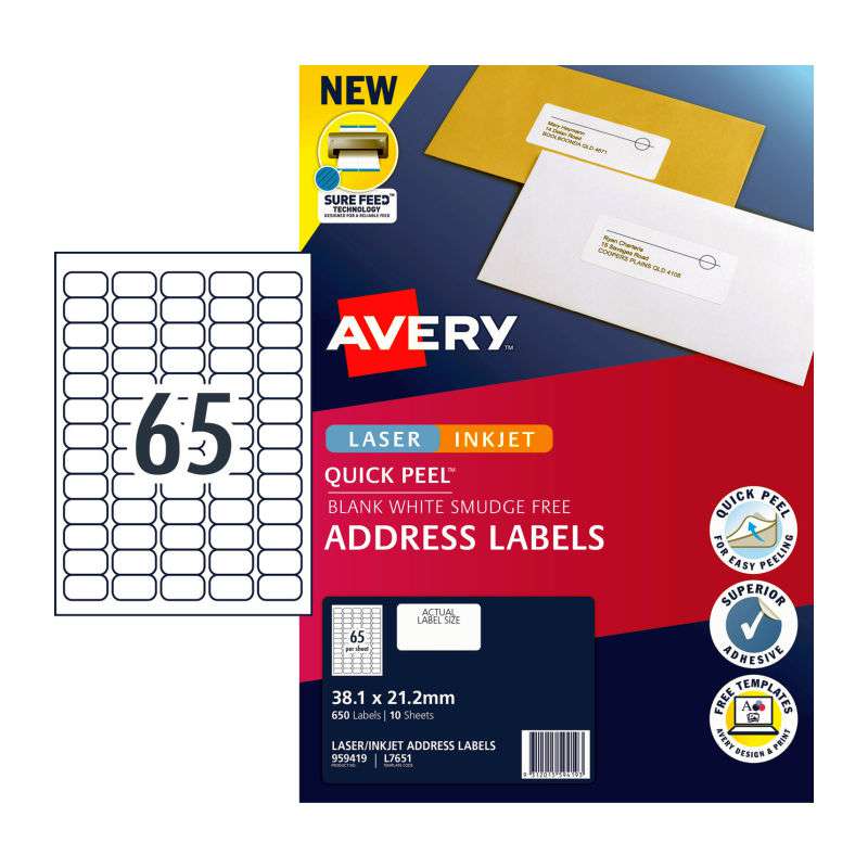 AVERY Label QP L7651 65Up Pack