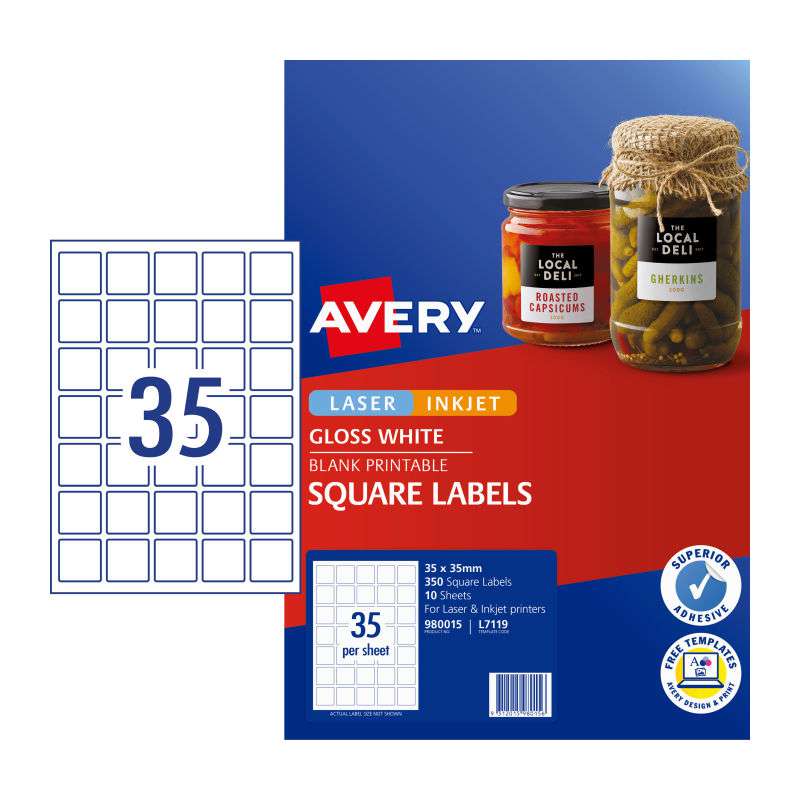 AVERY Label Sq Gls White L7119 Pack