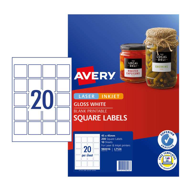 AVERY Label Square L7124 20Up Pack
