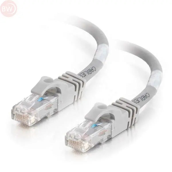 Grey RJ45 Ethernet patch cable with clear modular plugs, blue contact markings