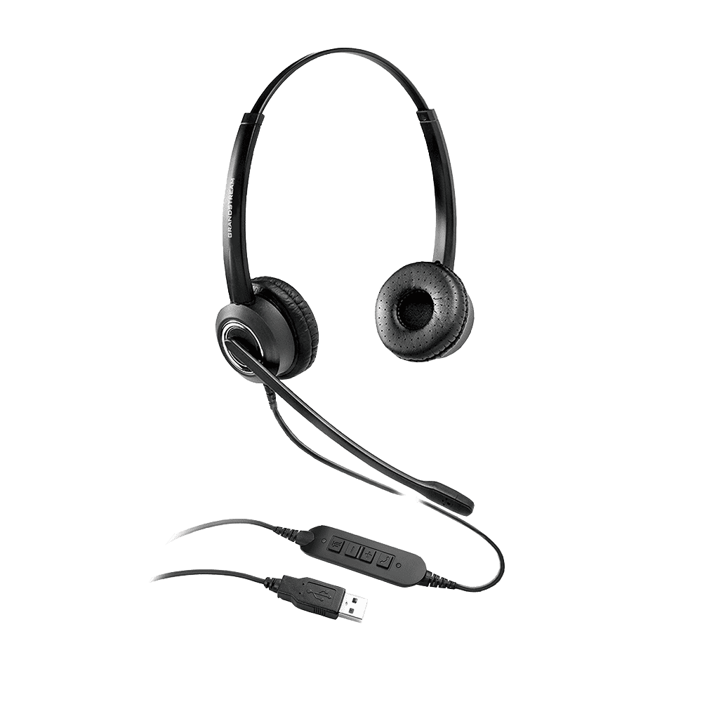 GRANDSTREAM GUV3000 Dual Ear USB Headset, Noise Canceling Microphone, HD Audio, 2m USB Cable, Suits Teams, Zoom, 3CX, Inline Controls