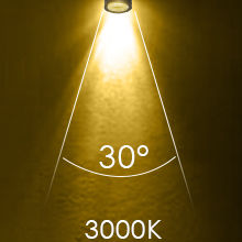 Warm white solar LED spotlight beam projection, glowing light cone