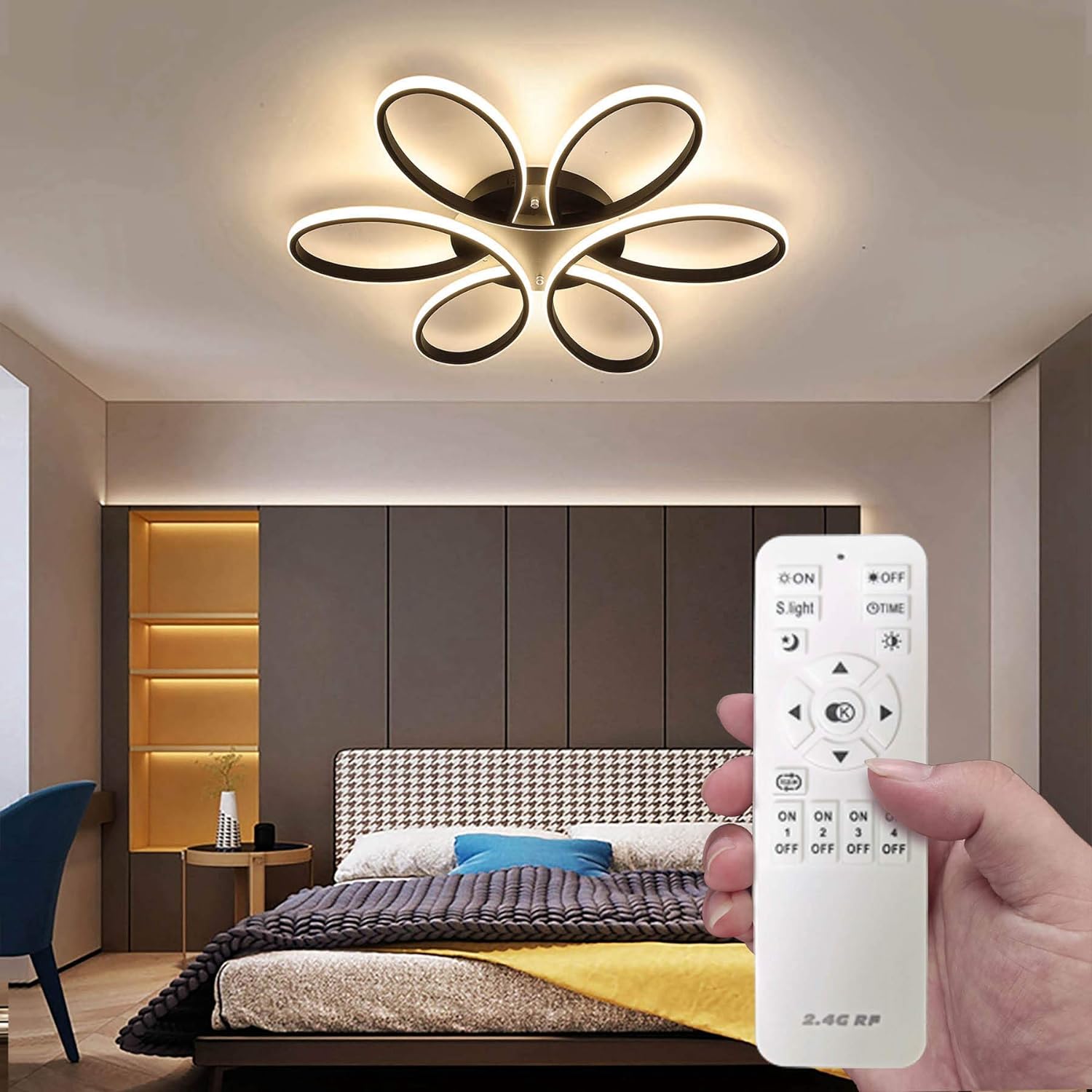 LED chandelier ceiling light with five ring petals and remote control