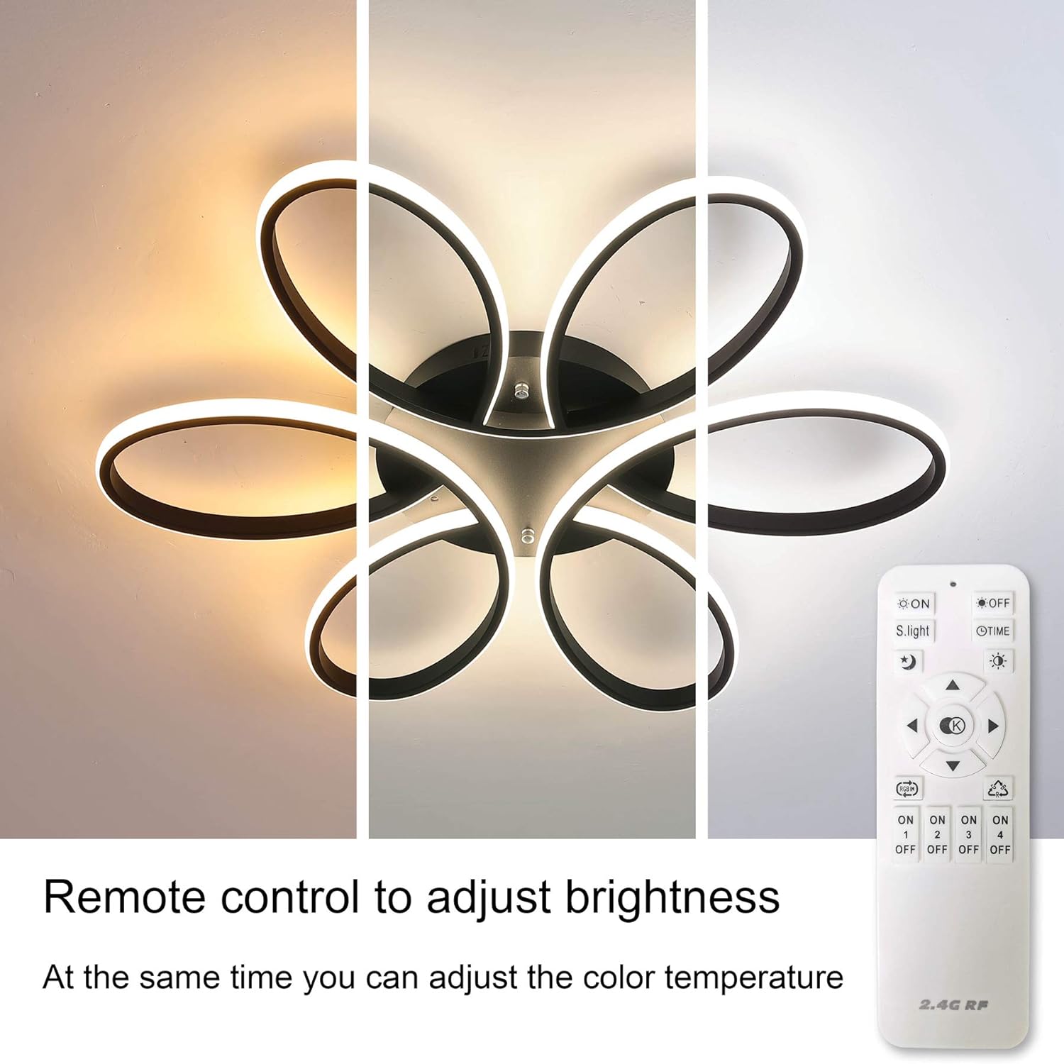 LED ceiling chandelier with five ring petals and remote control for brightness