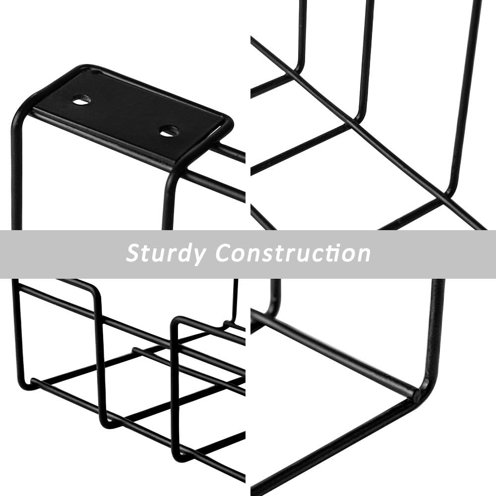 Black metal cable tray corner and mounting base, showing sturdy welded frame