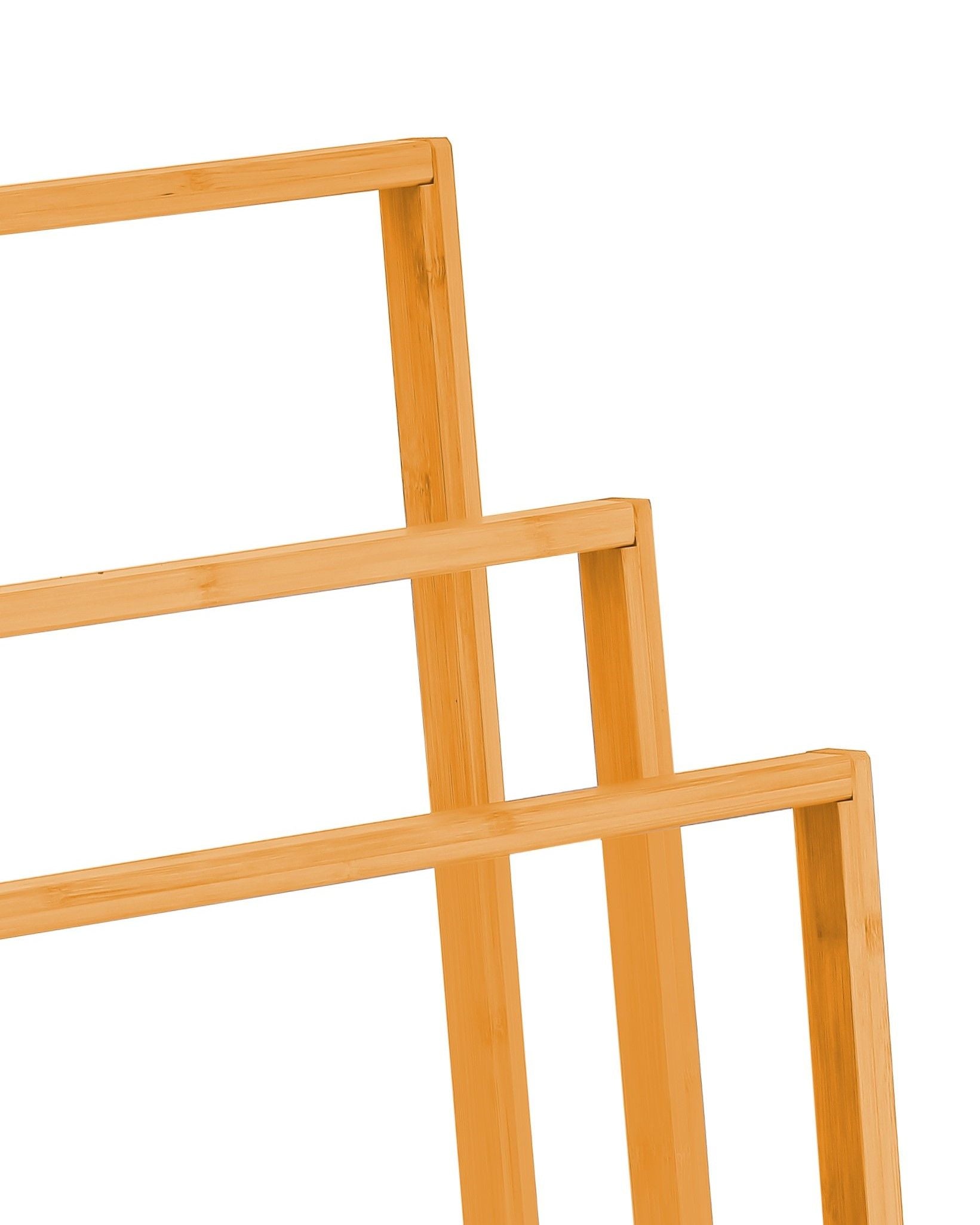 Bamboo towel bar rack frame close-up showing horizontal and vertical bars