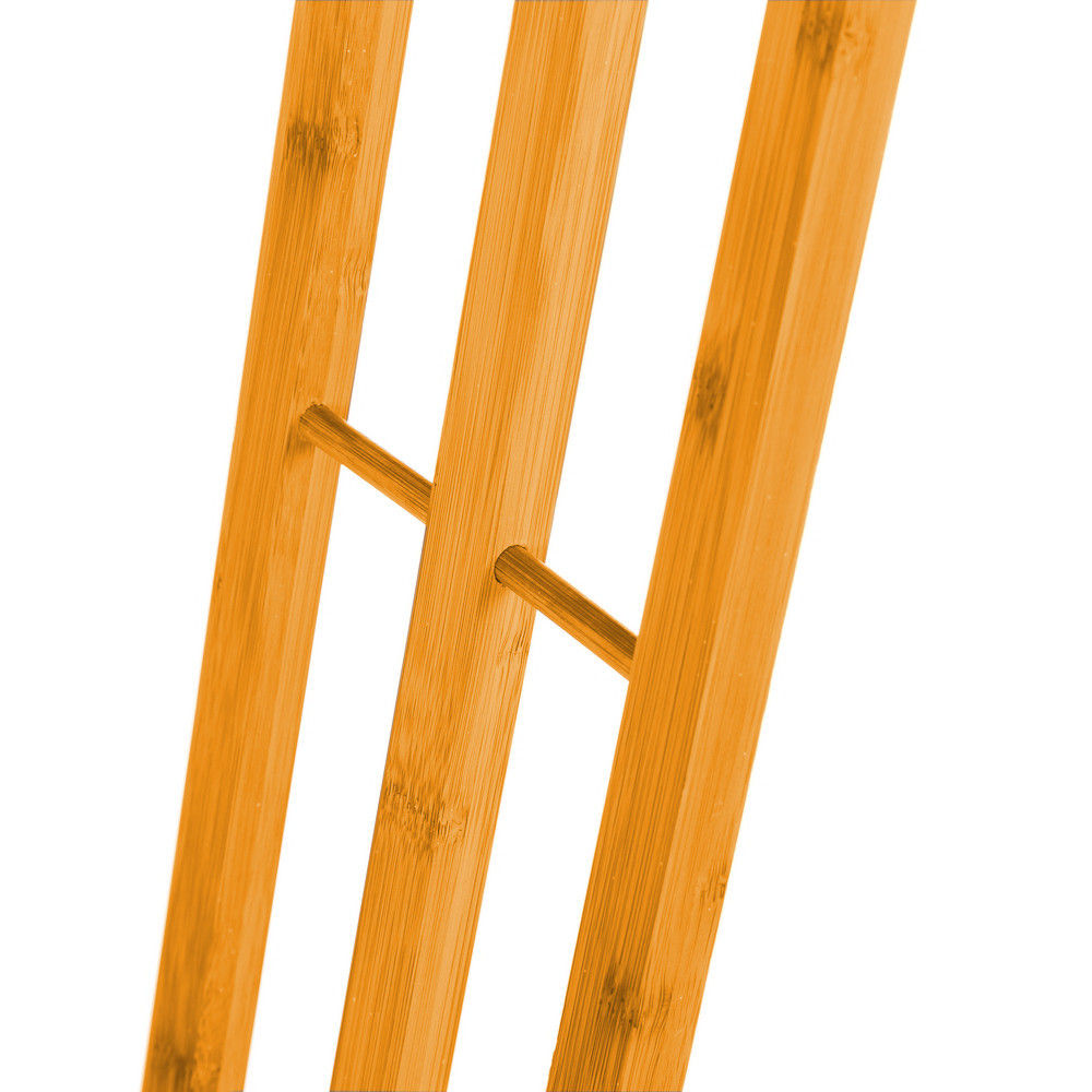 Bamboo towel bar rack wood joints close-up with vertical slats and cross bars