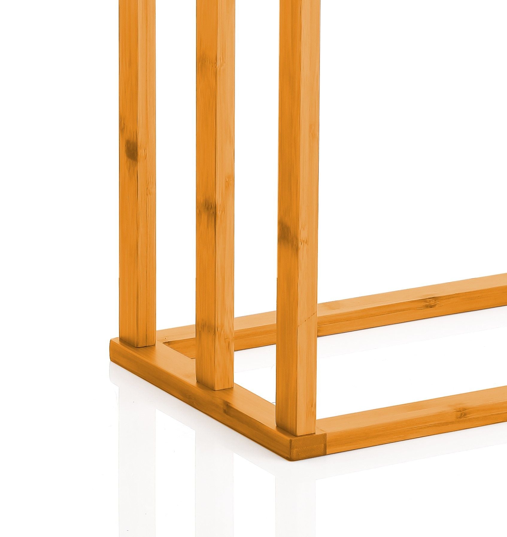 Bamboo towel bar rack base with bottom support rail and vertical slats