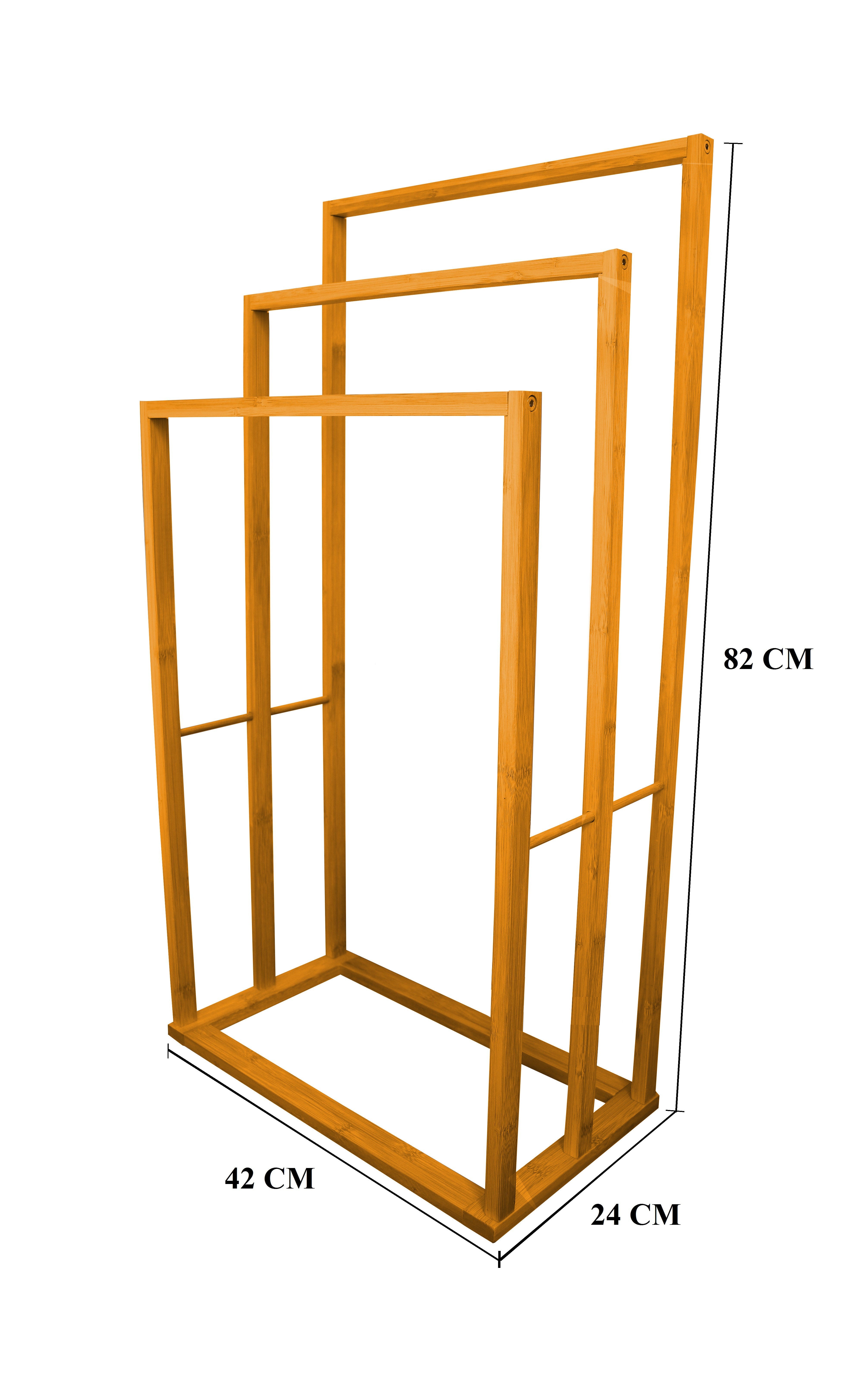 3-tier bamboo towel bar rack, 82 cm high, 42 x 24 cm base
