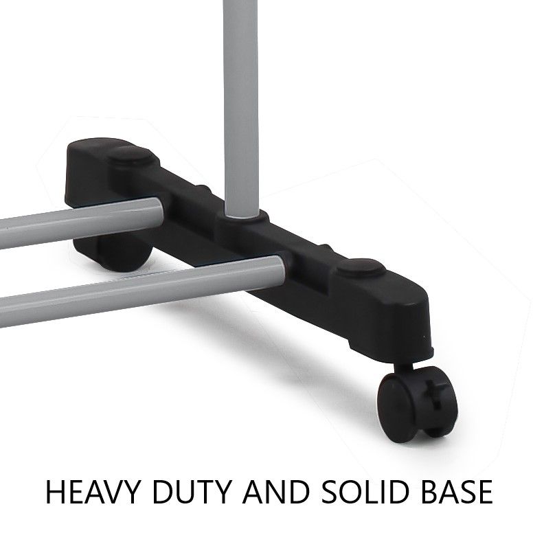 Rack base with black plastic end covers and sturdy metal tube frame connection