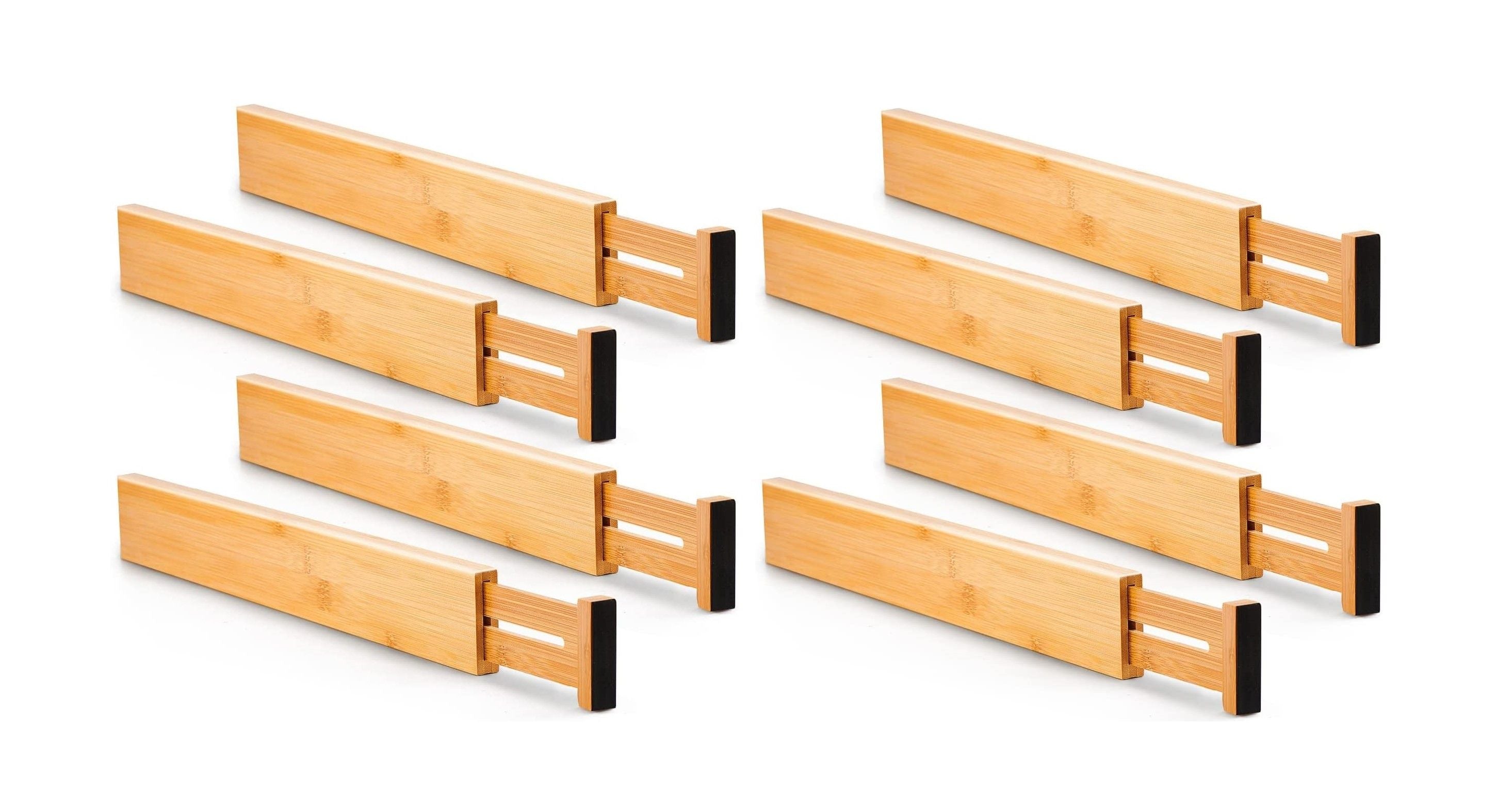 Bamboo kitchen drawer dividers, large set of 8 with adjustable end tabs