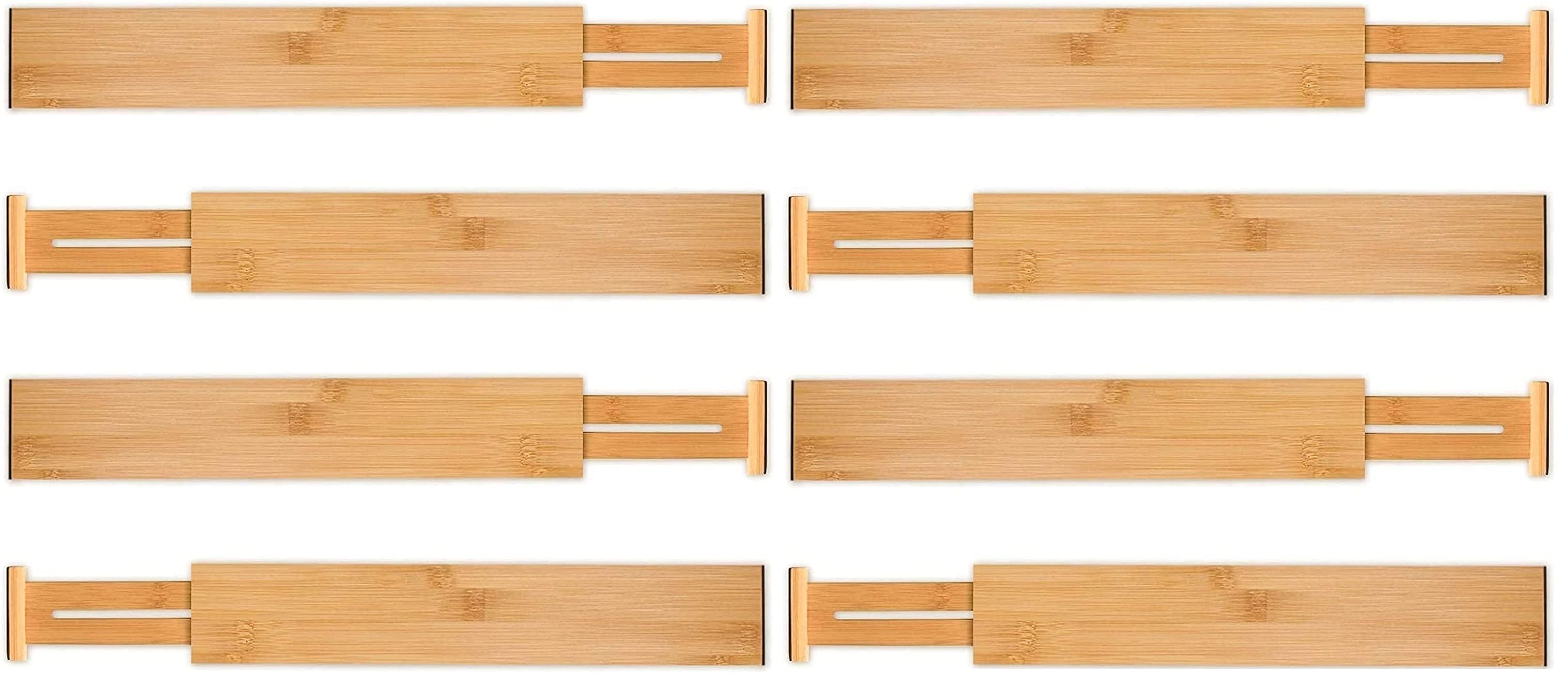 Adjustable bamboo drawer dividers, multiple pieces with sliding end braces