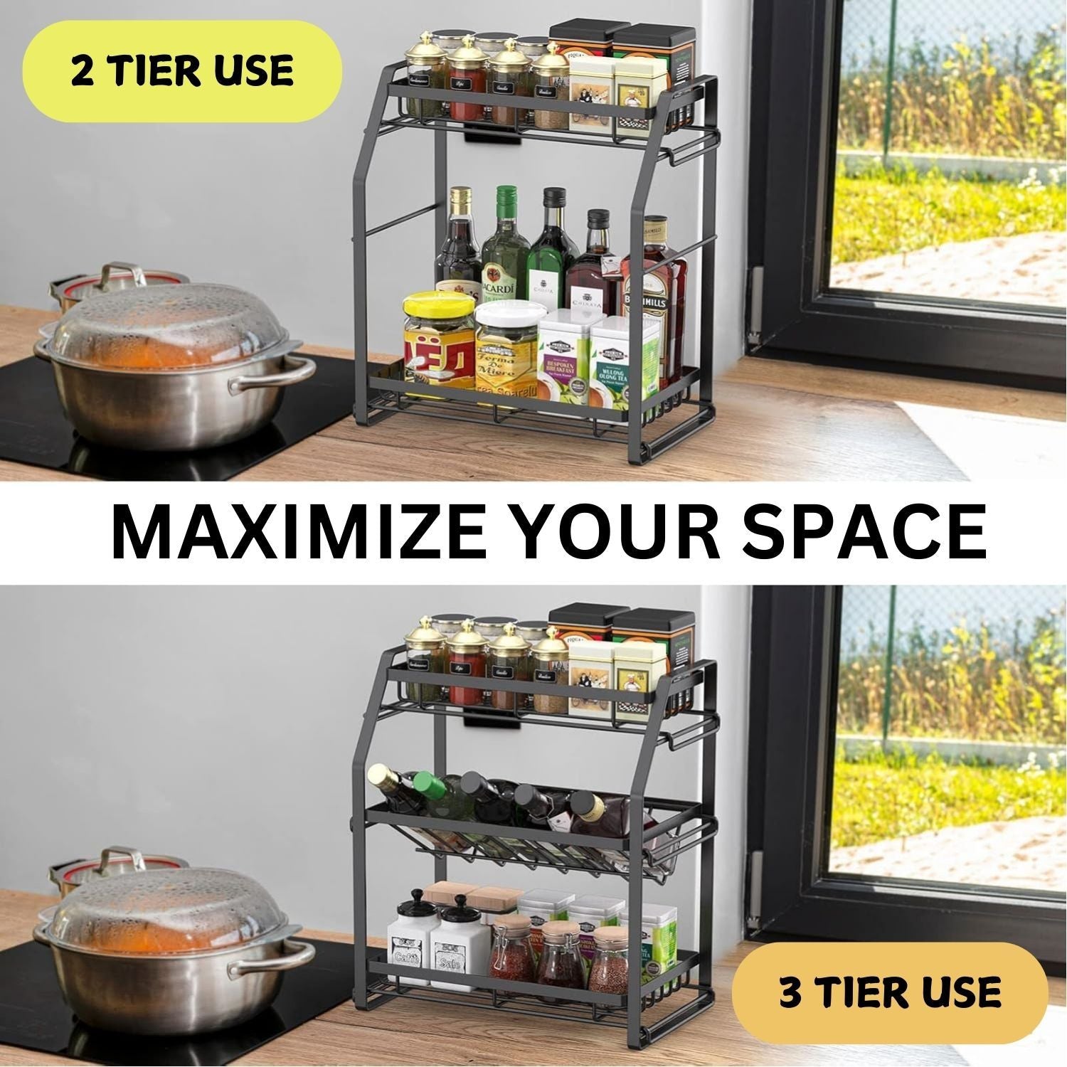 Kitchen 3-Tier Spice Rack - Detachable Organiser