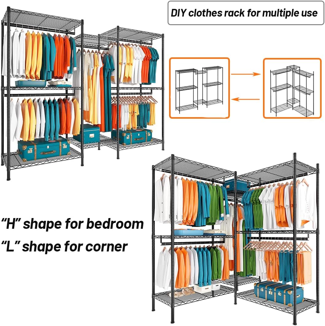CARLA HOME Heavy Duty Clothing Garment Rack Organizer with Hanging Rods & Storage Shelves for Clothes, Shoes & Wardrobe