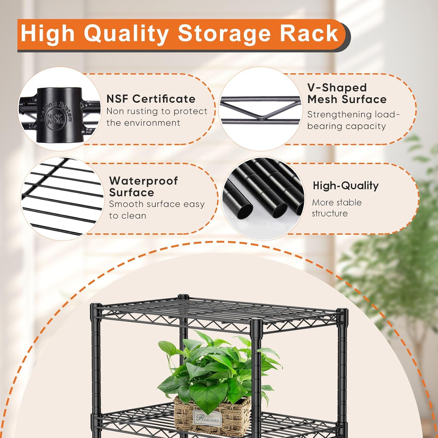 CARLA HOME 5-Tier Adjustable Metal Storage Shelves Wire Rack Organizer for Kitchen, Pantry, Bathroom or Laundry Room (60cm W x 40cm D x 176cm H)