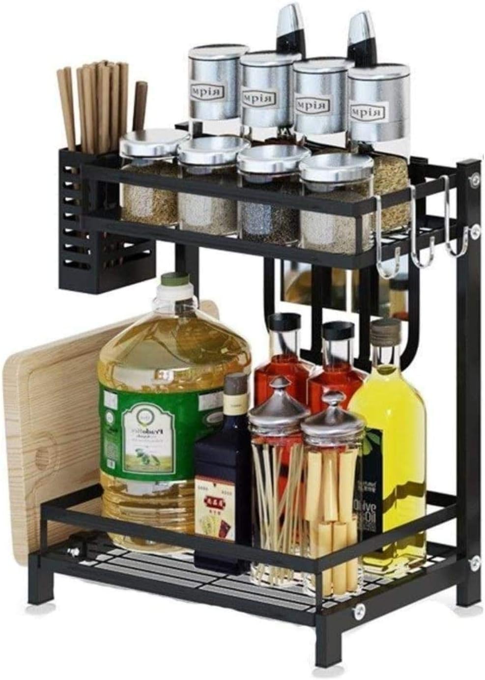 CARLA HOME 2-Tier Kitchen Spice Rack Organizer Storage Shelf for Condiments, Oil Bottles, Utensils, Cutting Board & More