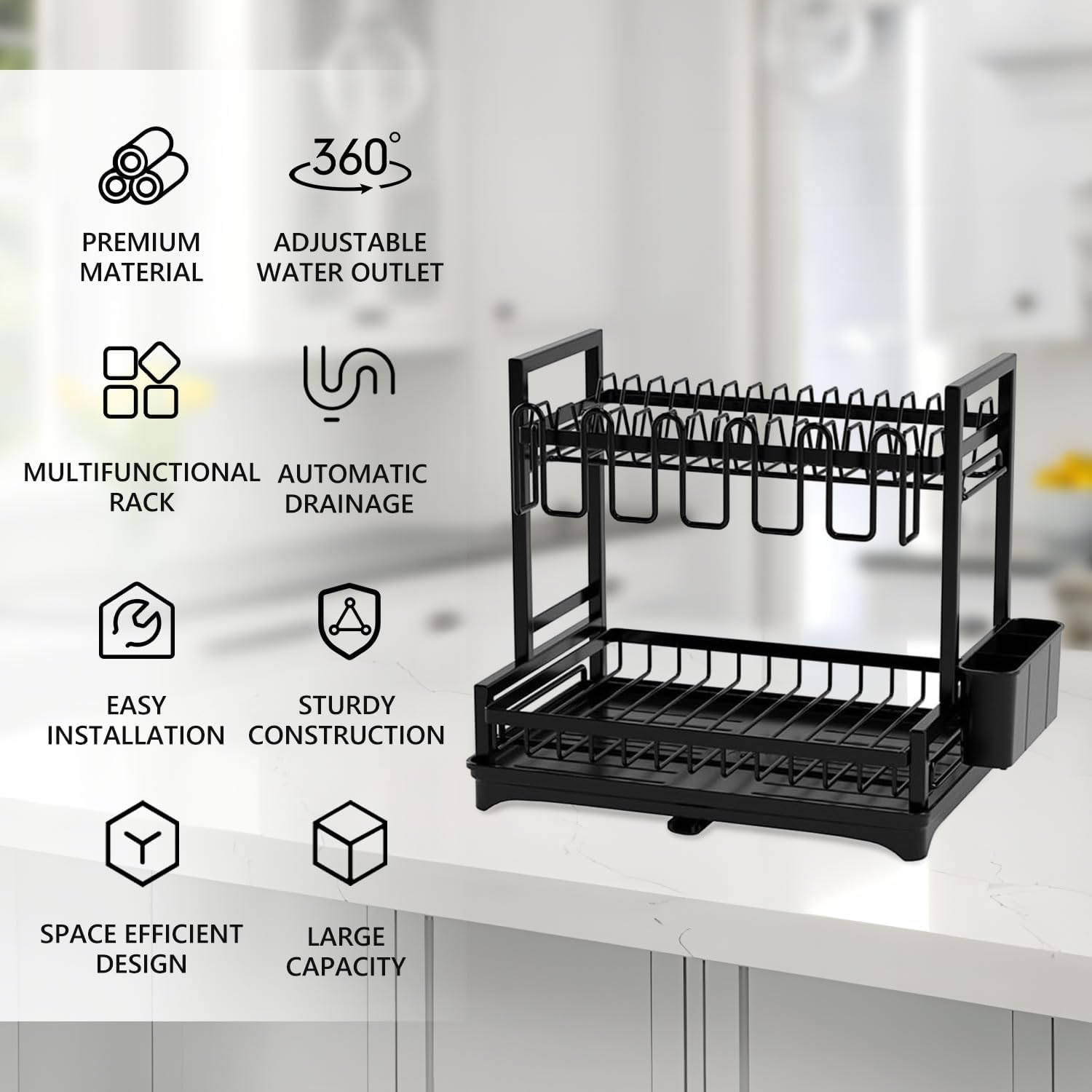 CARLA HOME Dish Drying Rack 2-Tier Kitchen Drainer with Drainboard