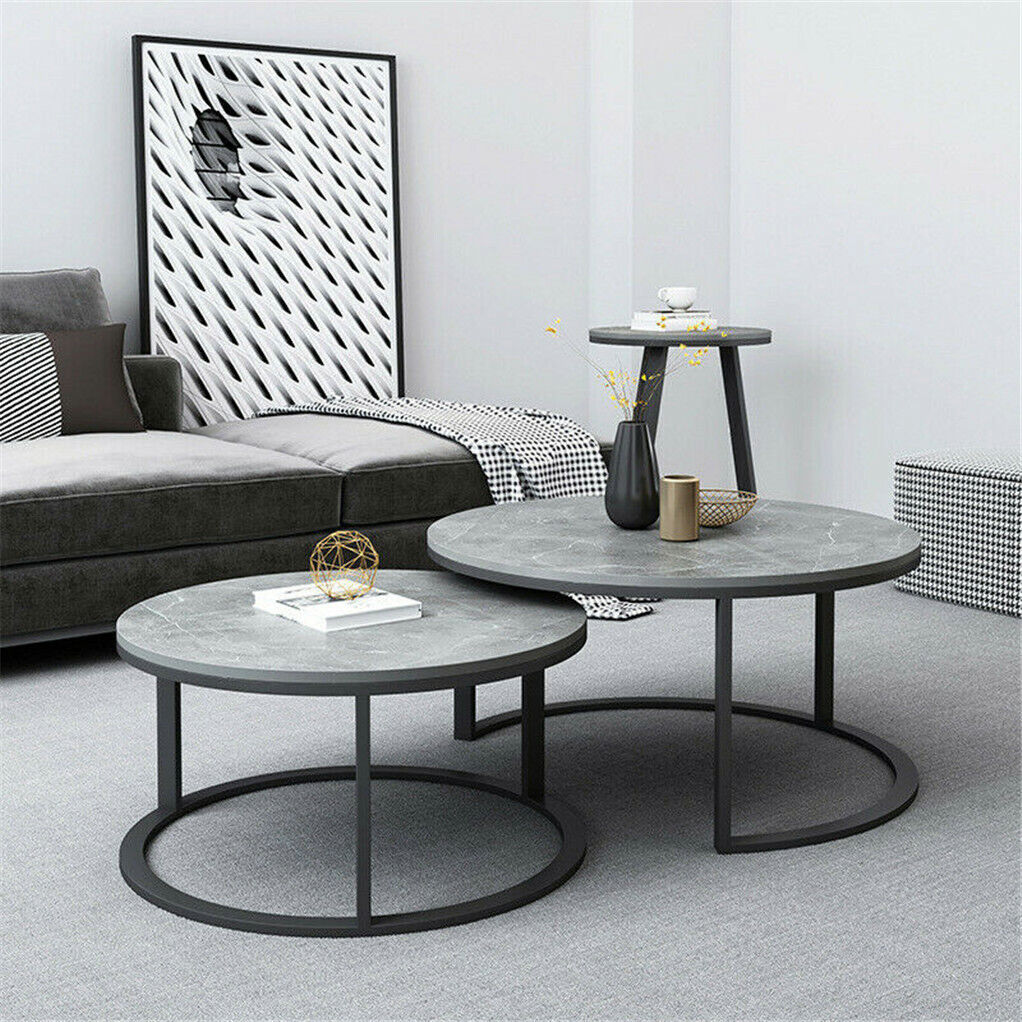 Set of 2 Grey Marble Nesting Coffee Tables 60/80cm