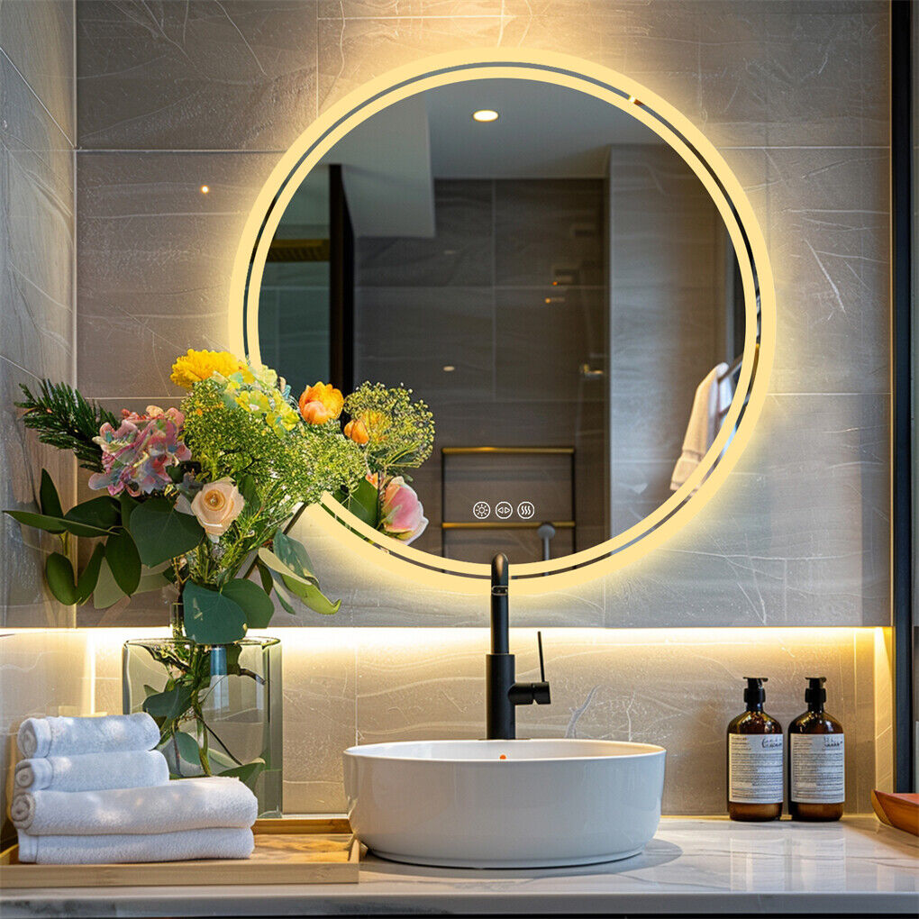 80cm LED Bathroom Mirror Anti-fog Circle Backlit HD