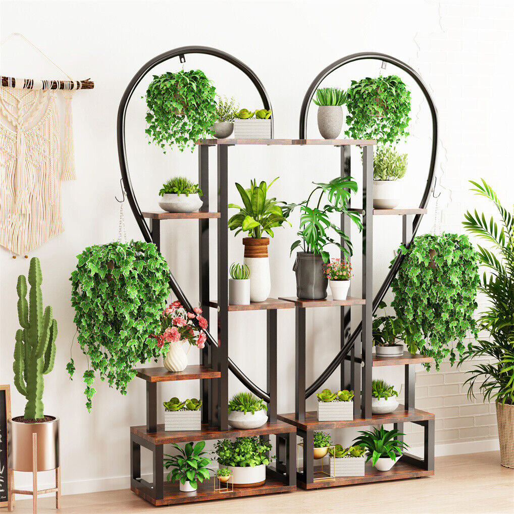 6 Tier Corner Plant Stand Metal & MDF Ladder Shelf Rack