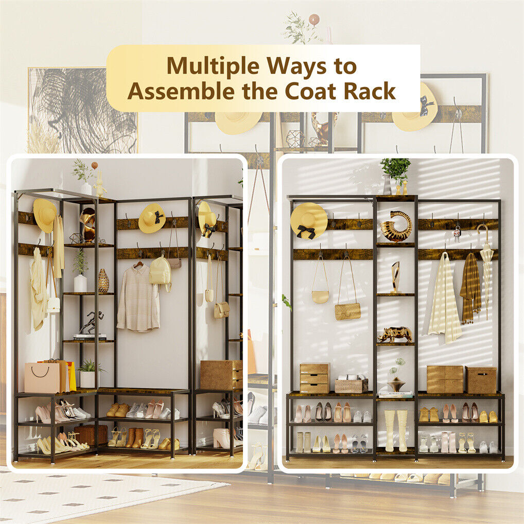 Corner Coat Stand with Shoe Bench Metal & MDF Organizer