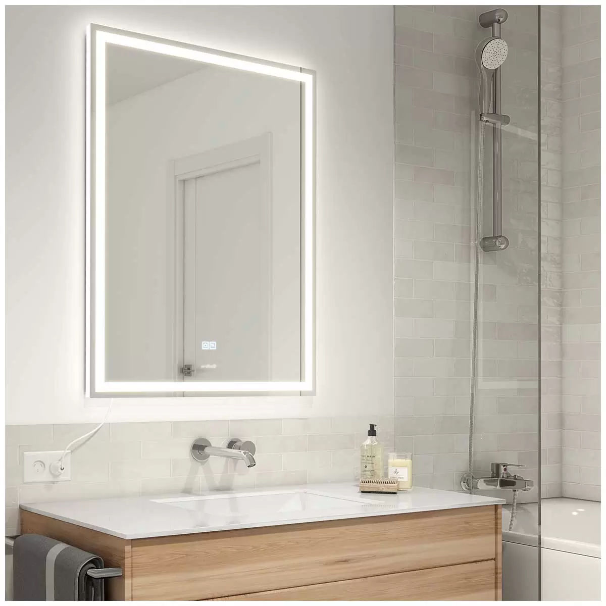 Aurea integrated led plug in wall mirror