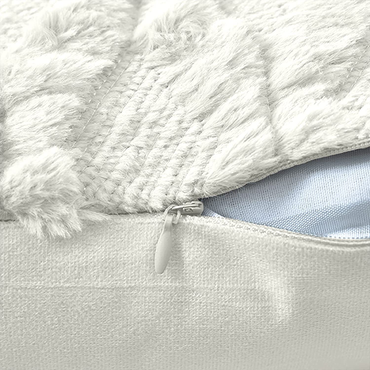 White pillow cover with hidden zipper opening and quilted diamond texture detail