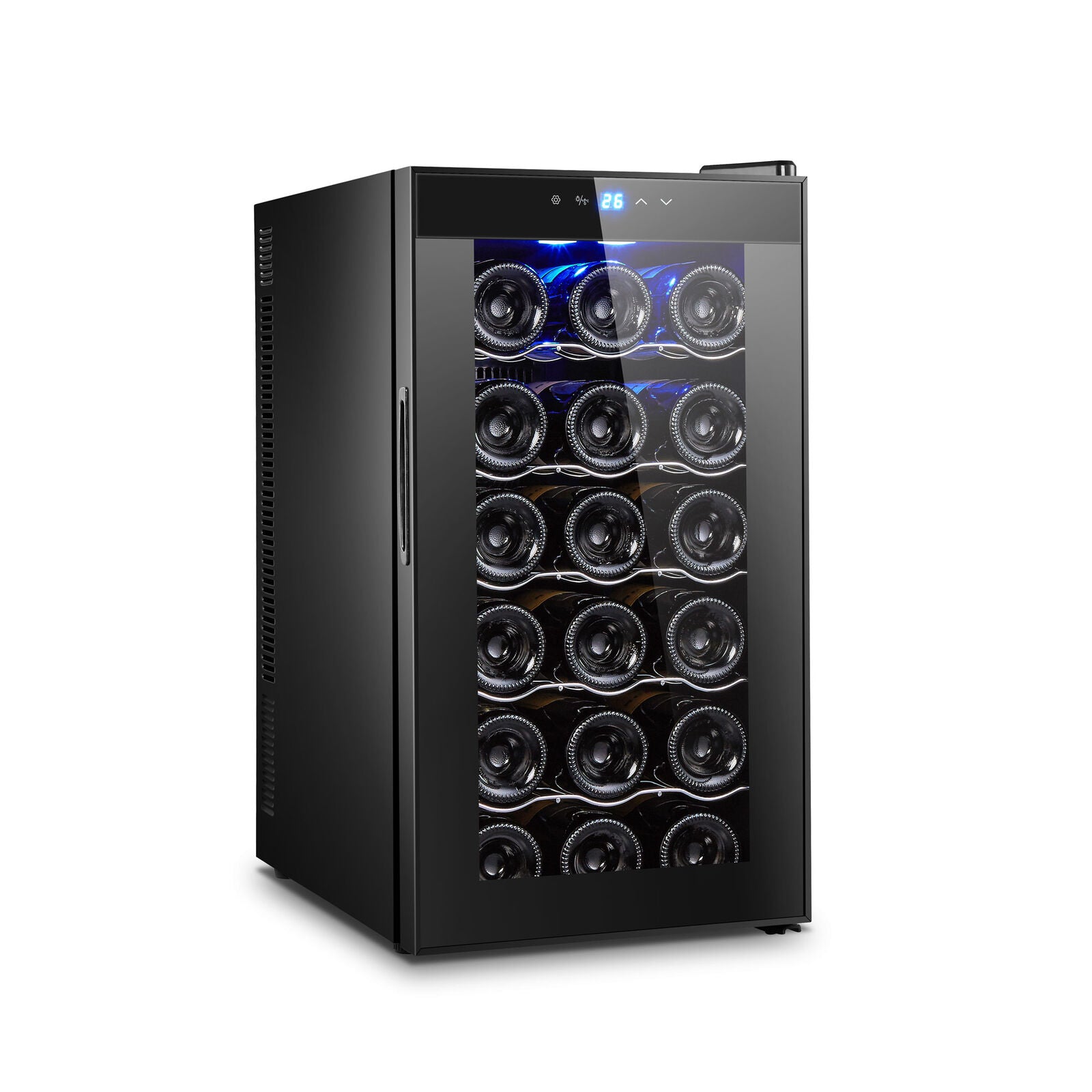 18 Bottle Thermoelectric Wine Fridge, 130W, UV Protected Glass Door, Soft LED Illumination
