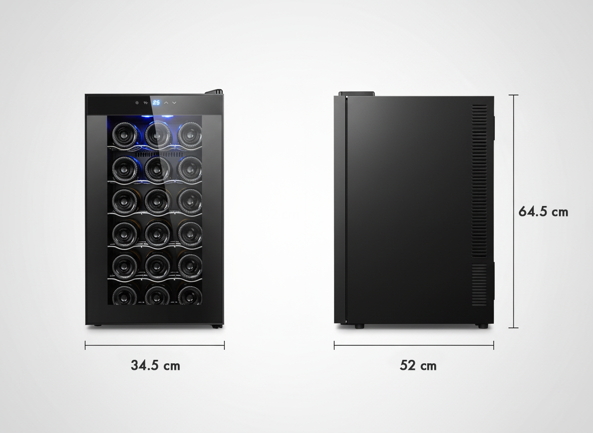 18 Bottle Thermoelectric Wine Fridge, 130W, UV Protected Glass Door, Soft LED Illumination