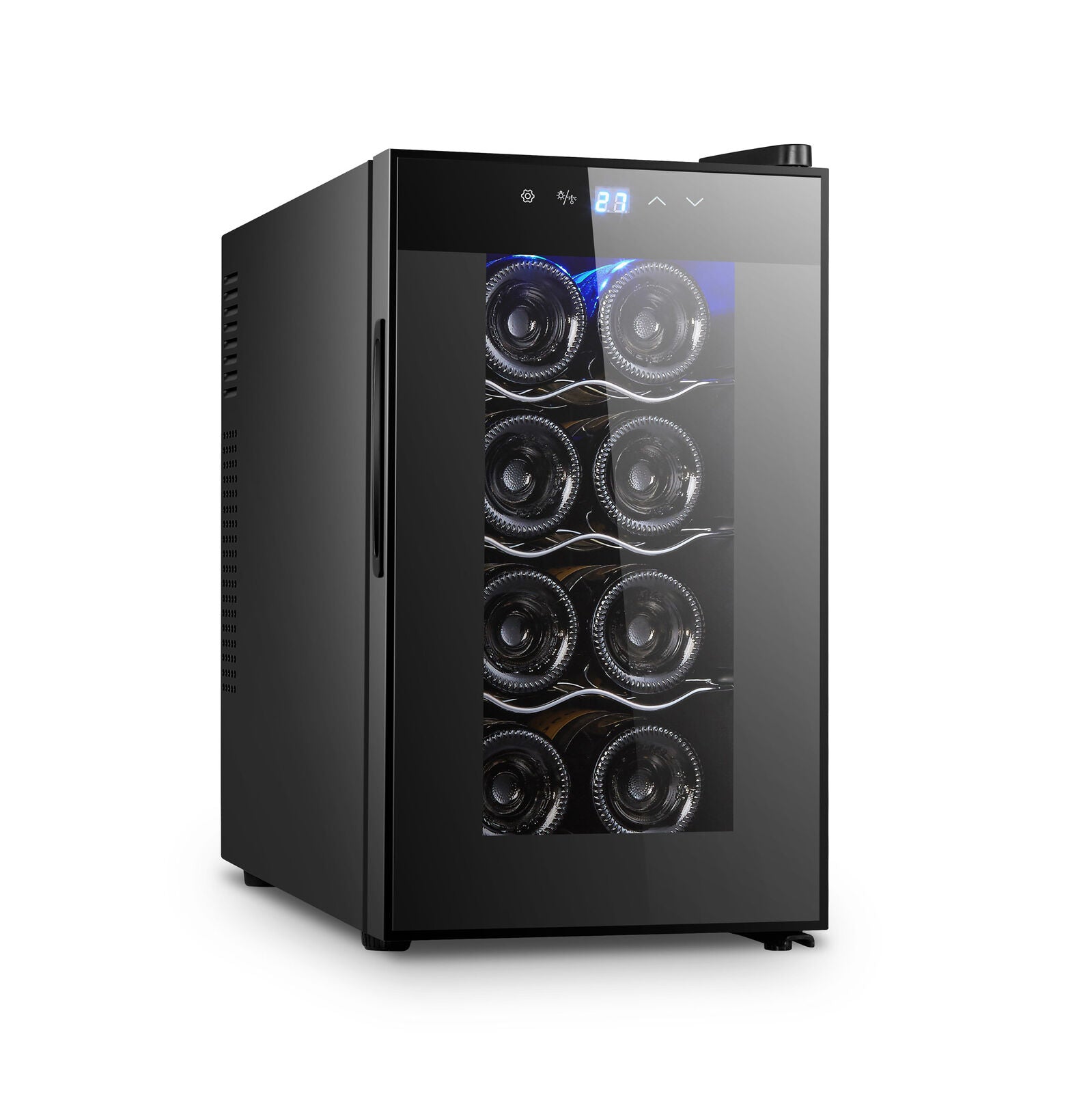 8 Bottle Thermoelectric Wine Fridge, 65W, UV Protected Glass Door, Soft LED Illumination